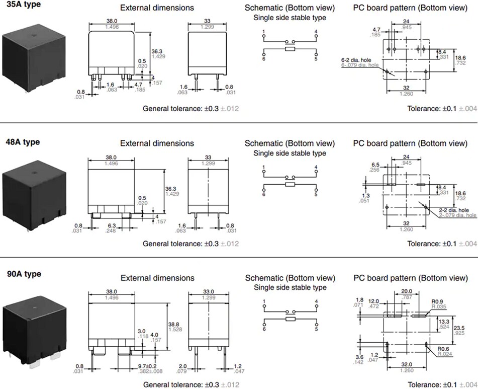 Mechanical Drawing - Panasonic Industrial Devices PV Type HE Power Relays