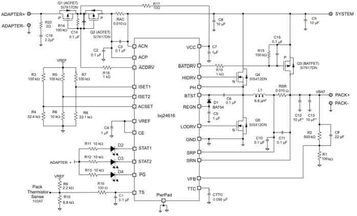 Application Circuit Diagram - Texas Instruments BQ24616 Battery Charge Controllers