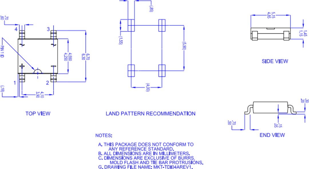 Mechanical Drawing - onsemi MDBxS 1A Single-Phase Bridge Rectifiers