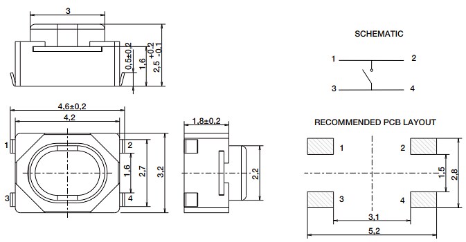 C&K Switches PTS810 Microminiature SMT Top Actuated Switches