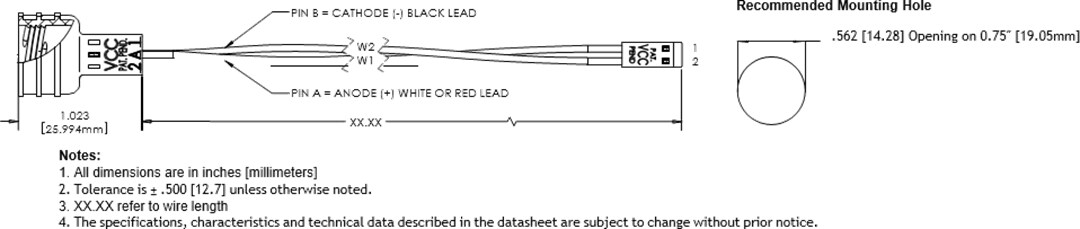 Mechanical Drawing - VCC CNX460 Solderless LED Holders
