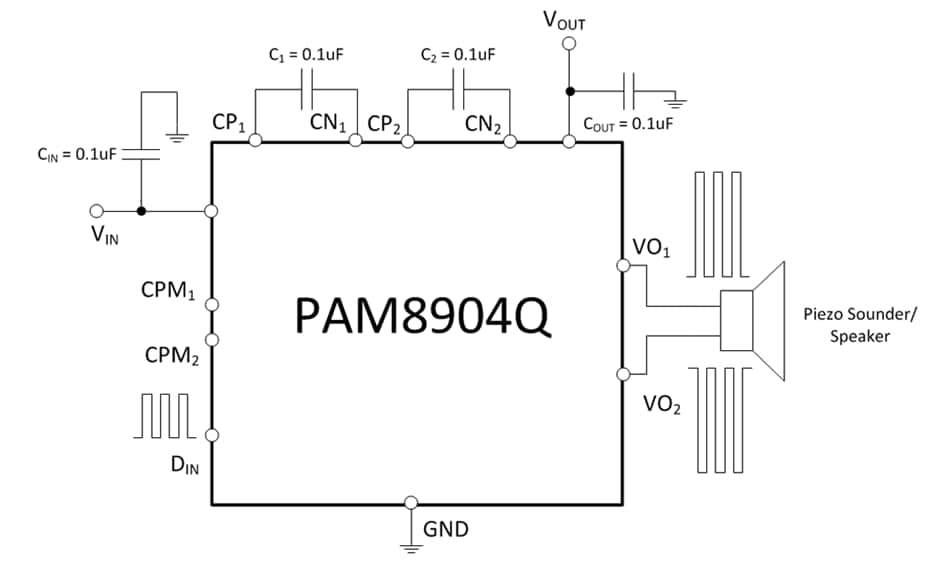 Application Circuit Diagram - Diodes Incorporated PAM8904/PAM8904Q Piezo Drivers