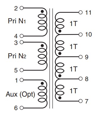 Schematic - Coilcraft PL160/PL300 SMT Planar Transformers