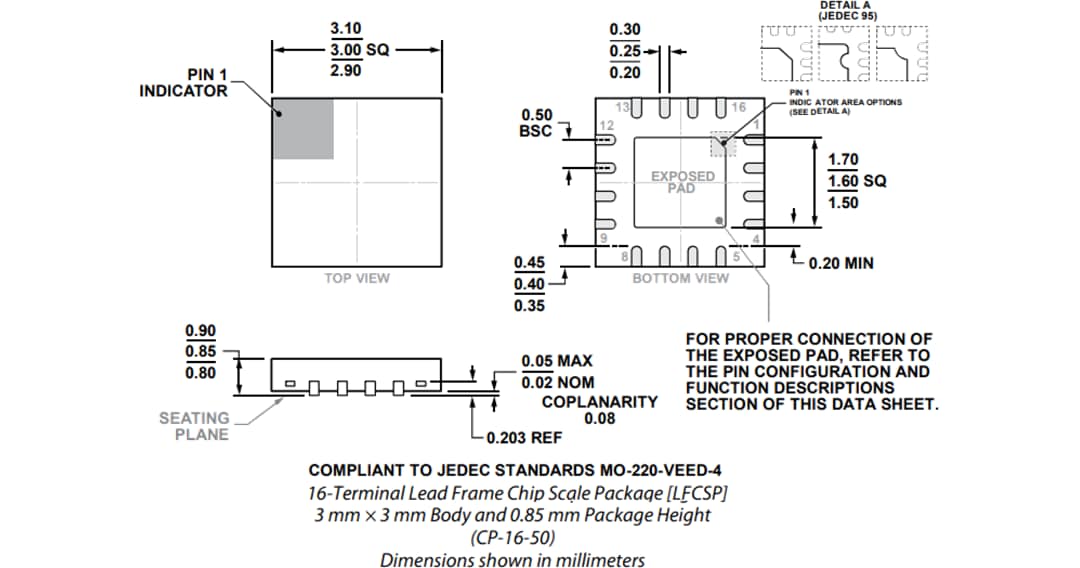Mechanical Drawing - Analog Devices Inc. HMC241ALP3E SP4T Non-Reflective Switch