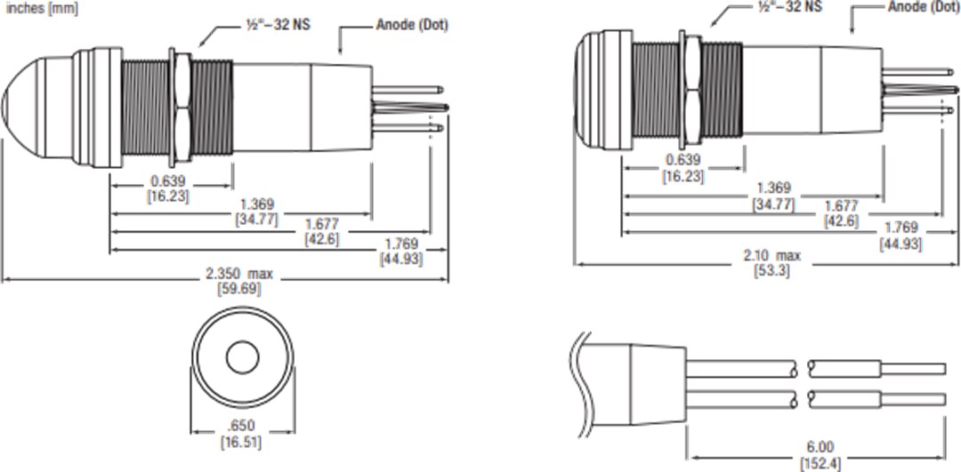 Mechanical Drawing - Dialight 656 LED Panel Mount Indicators
