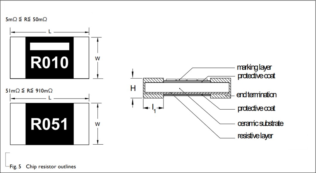Mechanical Drawing - YAGEO PE Low TCR Current Sense Resistors