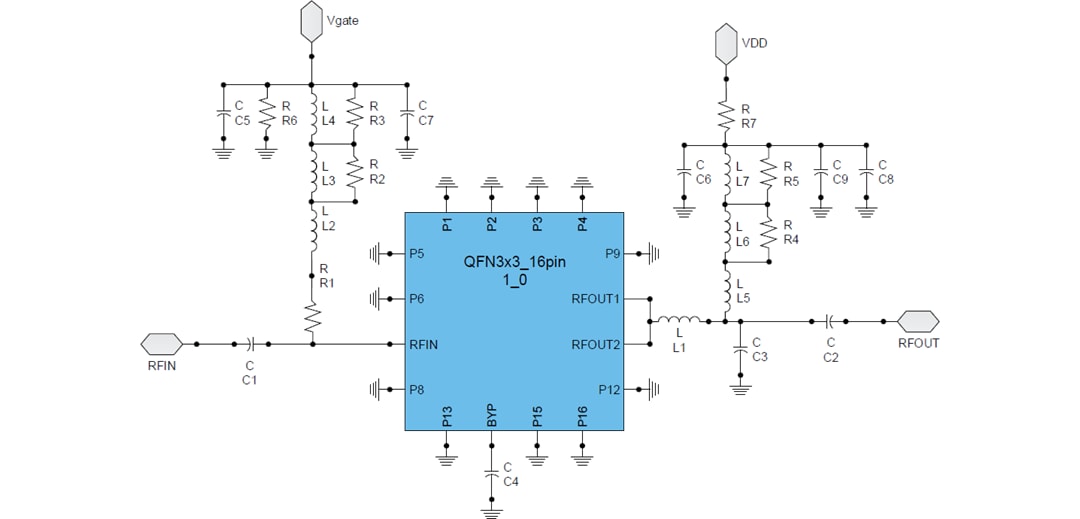 Application Circuit Diagram - Qorvo TGF2965-SM GaN RF Input-Matched Transistor