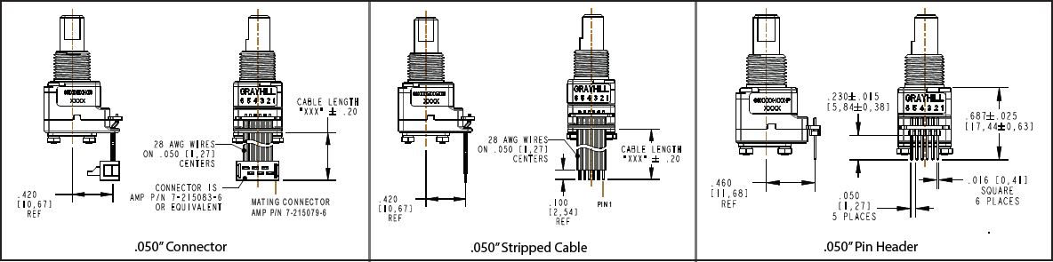 Mechanical Drawing - Grayhill 68A Series Hall Effect Encoders