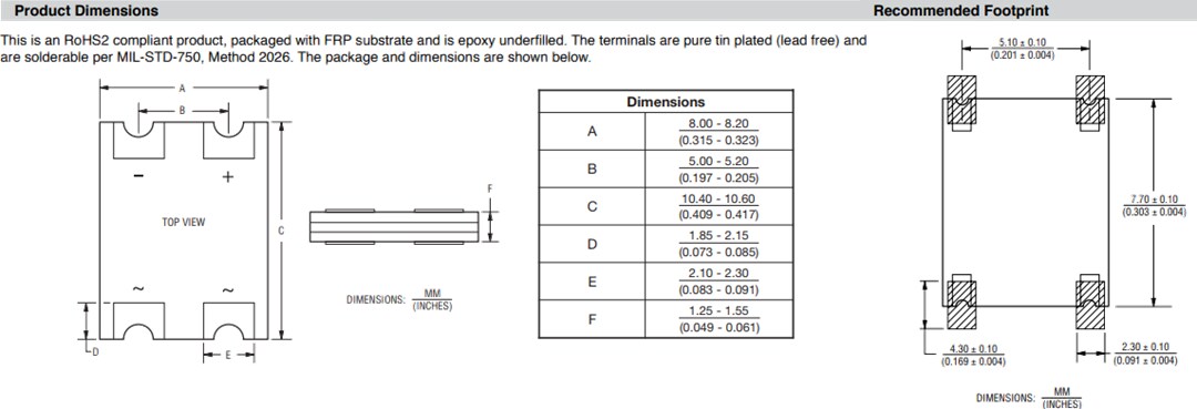 Mechanical Drawing - Bourns SMPS CD-DF Surface Mount Bridge Rectifier Diodes