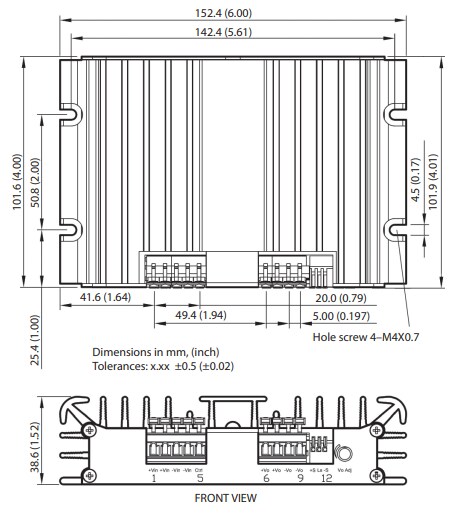 Mechanical Drawing - TRACO Power TEQ 300WIR 300W DC/DC Converters