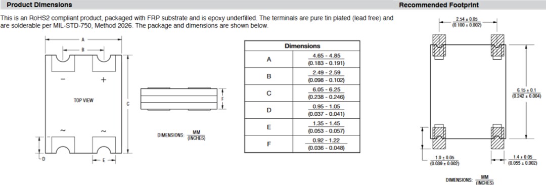 Mechanical Drawing - Bourns SMPS CD-HD Schottky Bridge Rectifier Diodes