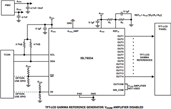 Application Circuit Diagram - Renesas Electronics ISL76534 Programmable LCD Gamma Buffer