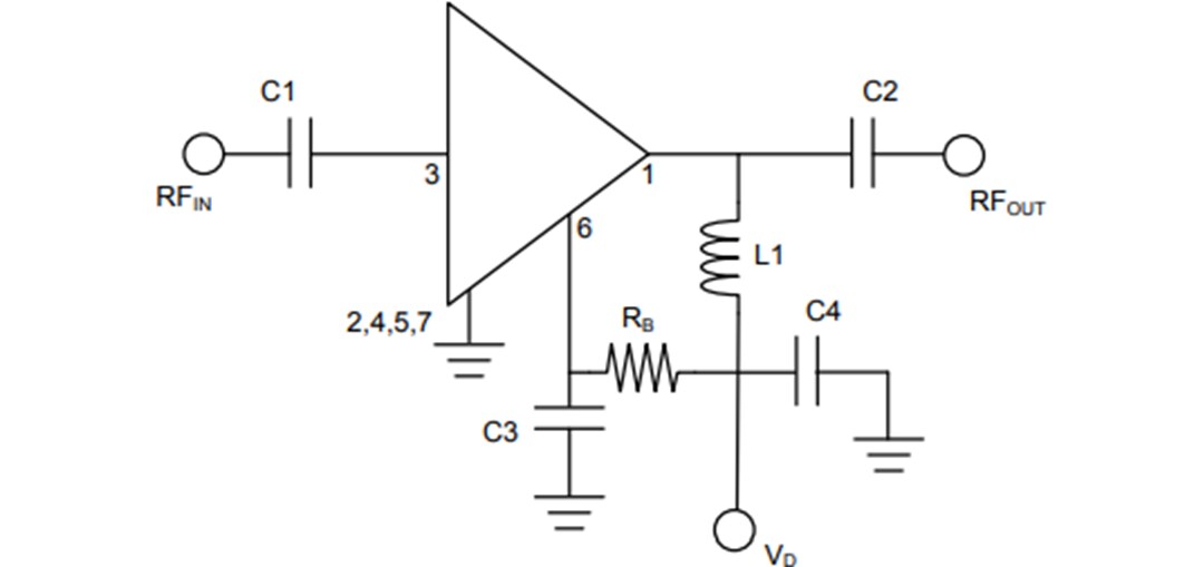 Application Circuit Diagram - MACOM MAAM-011206 Broadband Darlington Amplifier