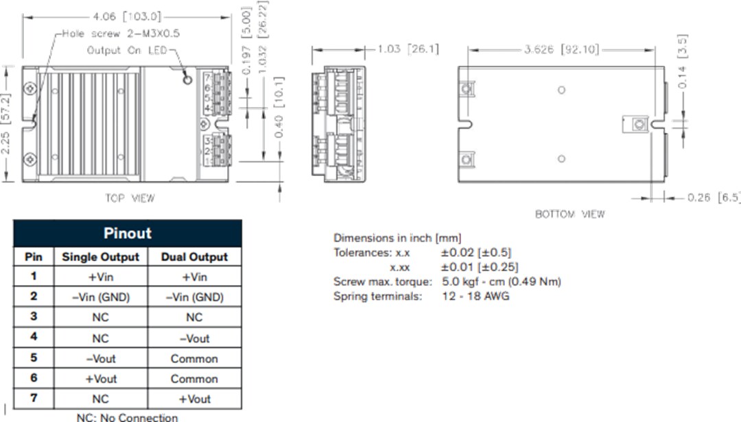 Mechanical Drawing - TRACO Power TEQ-40WIR Ruggedized 40W DC/DC Converters