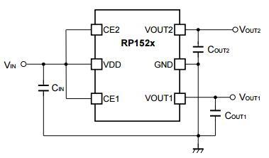 Application Circuit Diagram - Nisshinbo RP152x Low Voltage Dual-Channel LDO Regulators