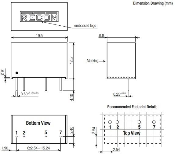 Chart - RECOM Power RxxP06S Single Output DC/DC Converters