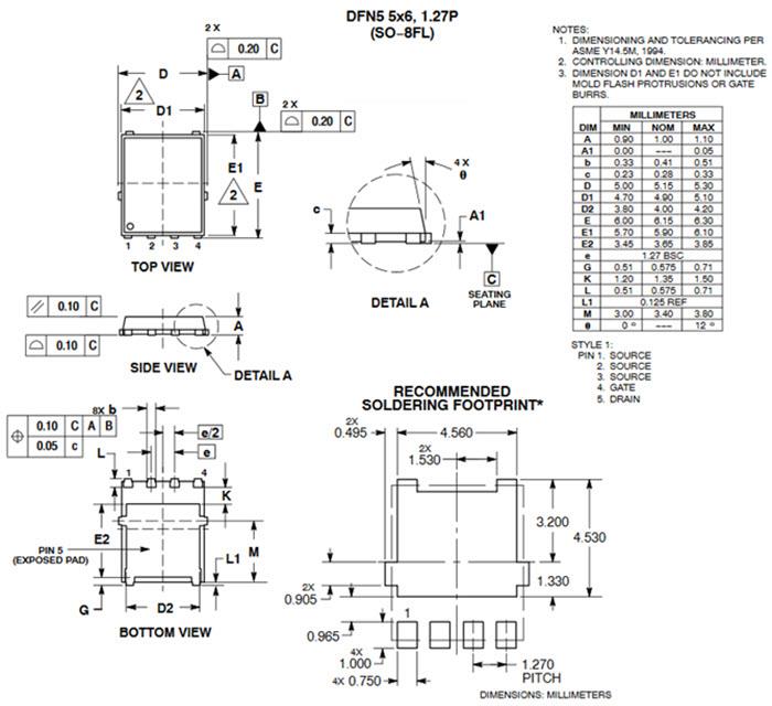 Mechanical Drawing - onsemi NVMx & NVTx Power MOSFETs