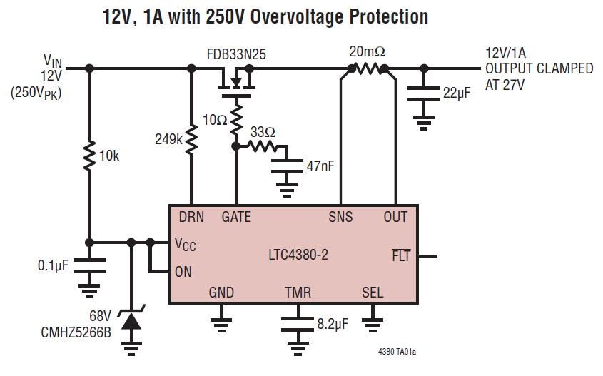 Application Circuit Diagram - Analog Devices Inc. LTC4380 Low Quiescent Current Surge Stoppers