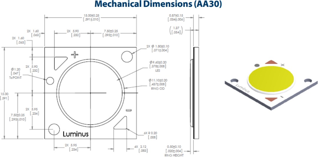 Mechanical Drawing - Luminus Devices CLM-9 COB  & CXM-9 XNova™ COB Array White LEDs