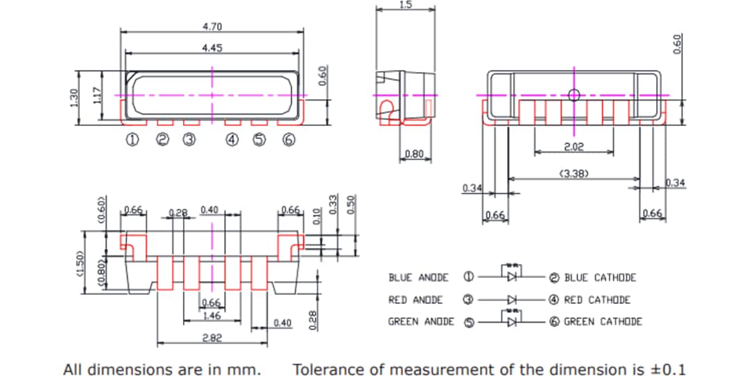 Mechanical Drawing - Cree LED QLS6A & QLS6B RGB LEDs