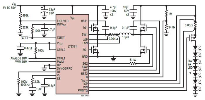 Application Circuit Diagram - Analog Devices Inc. LT8391 Synchronous Buck-Boost LED Controllers