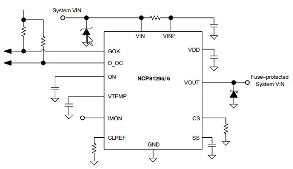 Application Circuit Diagram - onsemi NCP81295 Hot-Swap Voltage Controller