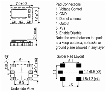 Mechanical Drawing - IQD IQXT-205-3-18 TCXO Oscillators