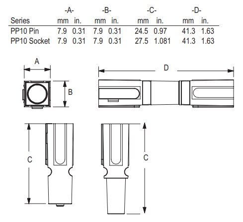 Mechanical Drawing - Anderson Power Products PP10 Powerpole® Connectors