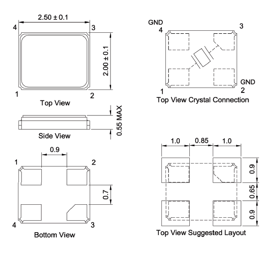Mechanical Drawing - TXC 8Z SMD Seam Sealing Crystals