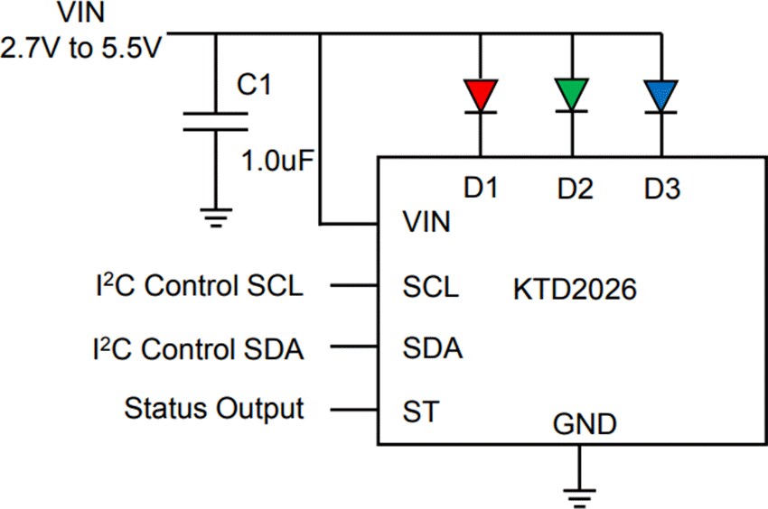 Application Circuit Diagram - Kinetic Technologies KTD2026 & KTD2027 Constant Current LED Drivers