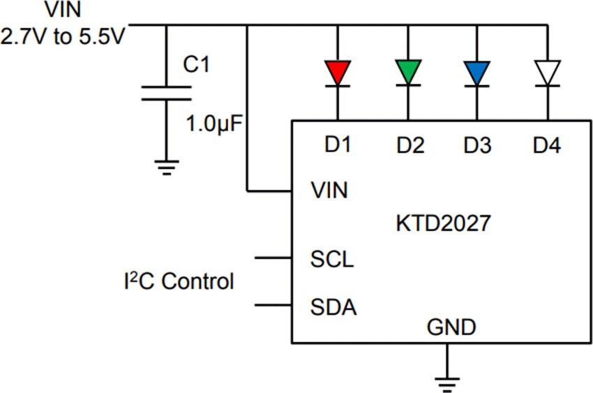 Application Circuit Diagram - Kinetic Technologies KTD2026 & KTD2027 Constant Current LED Drivers