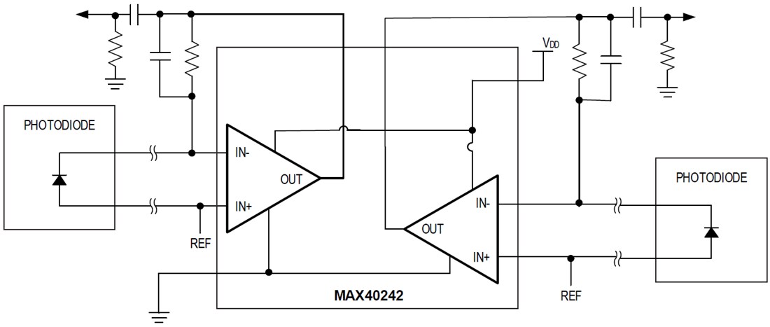 Application Circuit Diagram - Analog Devices / Maxim Integrated MAX40242 Dual Operational Amplifier