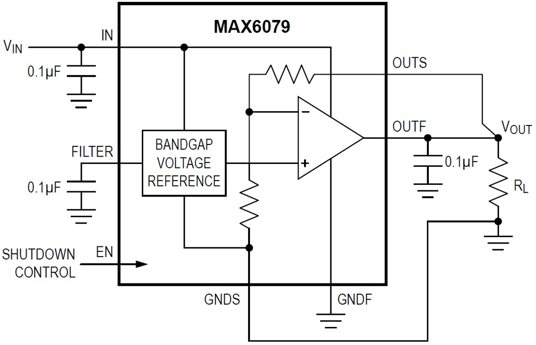 Application Circuit Diagram - Analog Devices / Maxim Integrated MAX6279 Precision Ceramic Voltage Reference