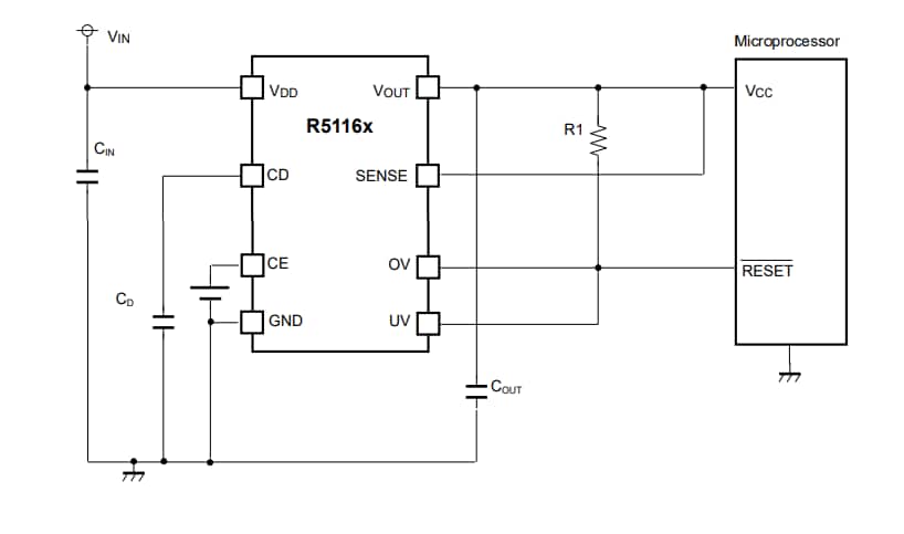 Application Circuit Diagram - Nisshinbo R5116 LDO Voltage Regulators