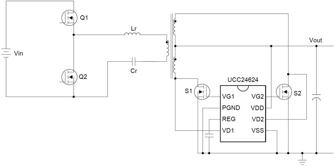 Schematic - Texas Instruments UCC24624 Synchronous Rectifier (SR) Controller