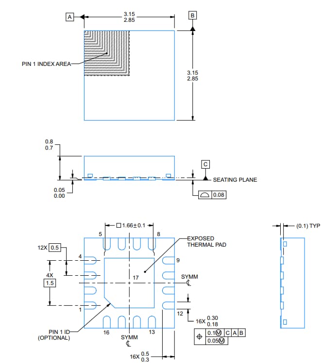 Mechanical Drawing - Texas Instruments TPS61391 Boost Converters