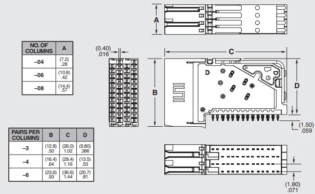 Mechanical Drawing - Samtec XCede® HD HDTF Right-Angle Backplane Receptacles