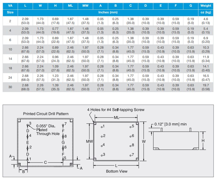 Mechanical Drawing - Signal Transformer / Bel IF International Flathead™ Transformers