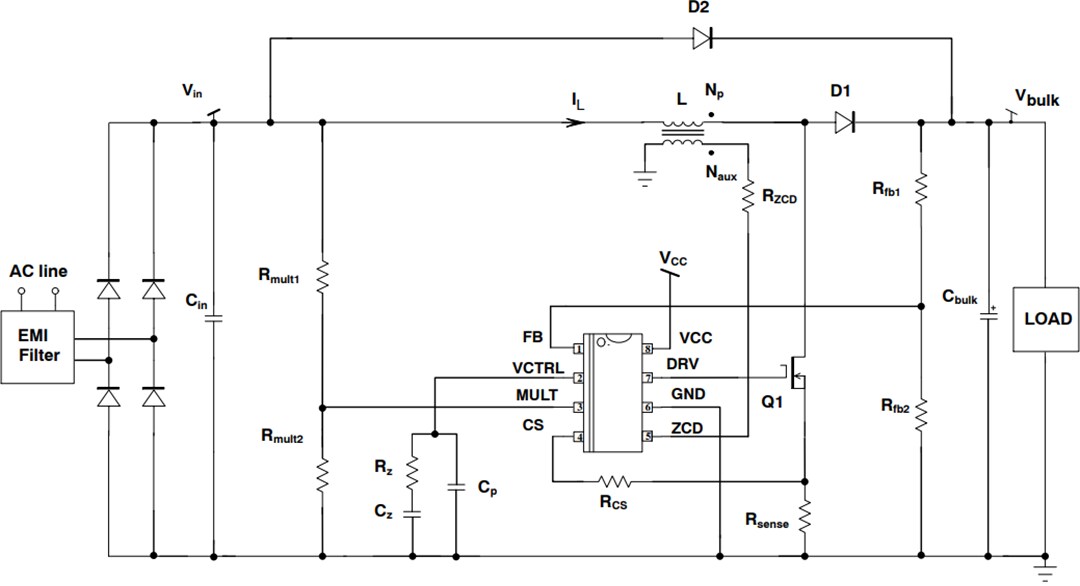 Application Circuit Diagram - onsemi NCL2801 Power Factor Controller