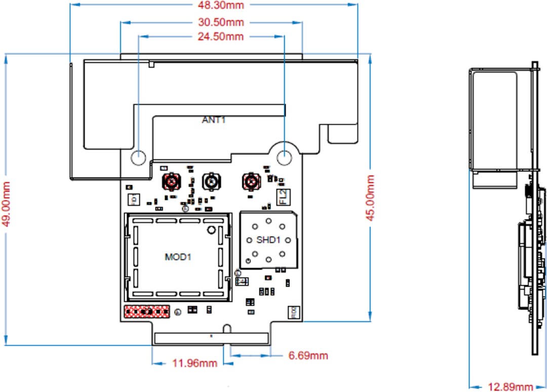 Mechanical Drawing - Ezurio Pinnacle™ 100 Cellular Modems