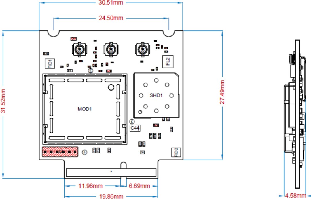 Mechanical Drawing - Ezurio Pinnacle™ 100 Cellular Modems