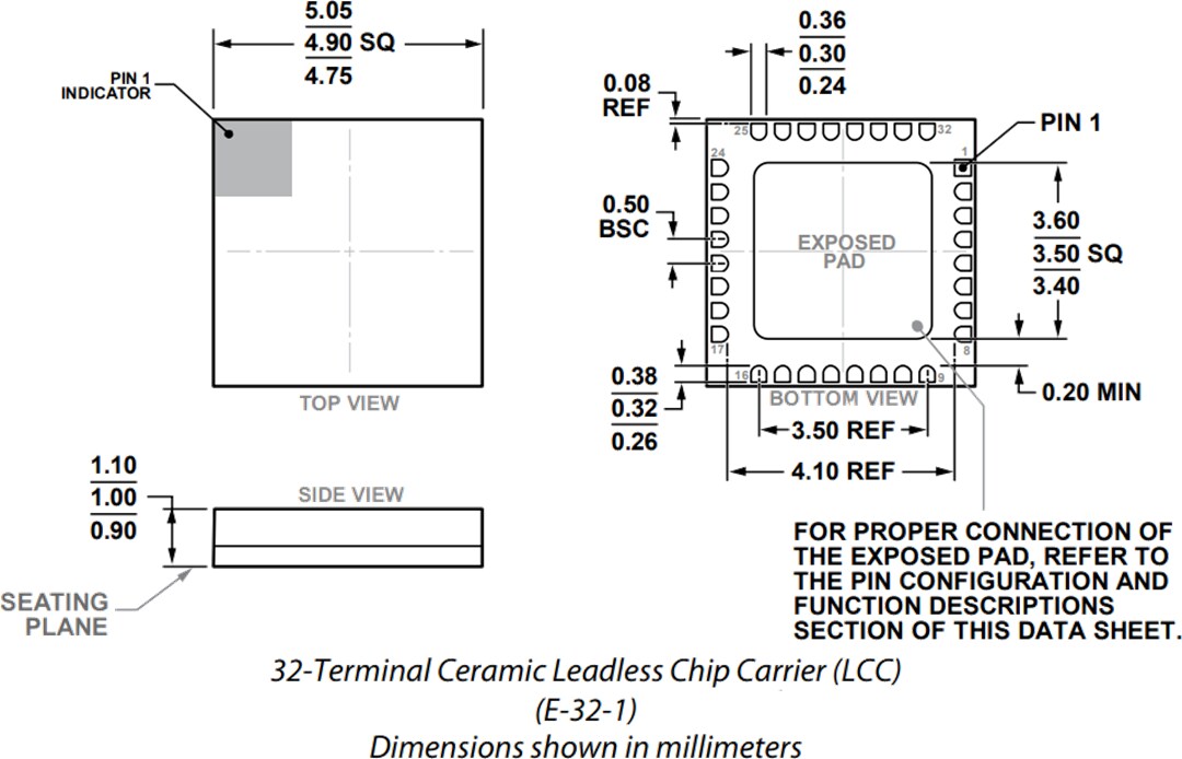 Mechanical Drawing - Analog Devices Inc. HMC908A GaAs MMIC I/Q Downconverter