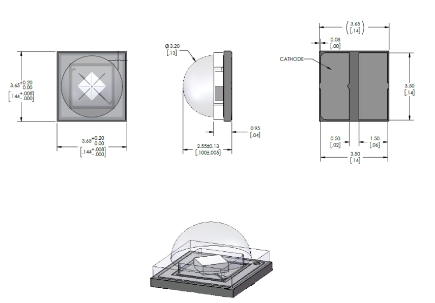Mechanical Drawing - Luminus Devices XST-3535-UV Surface-Mount UVC LEDs