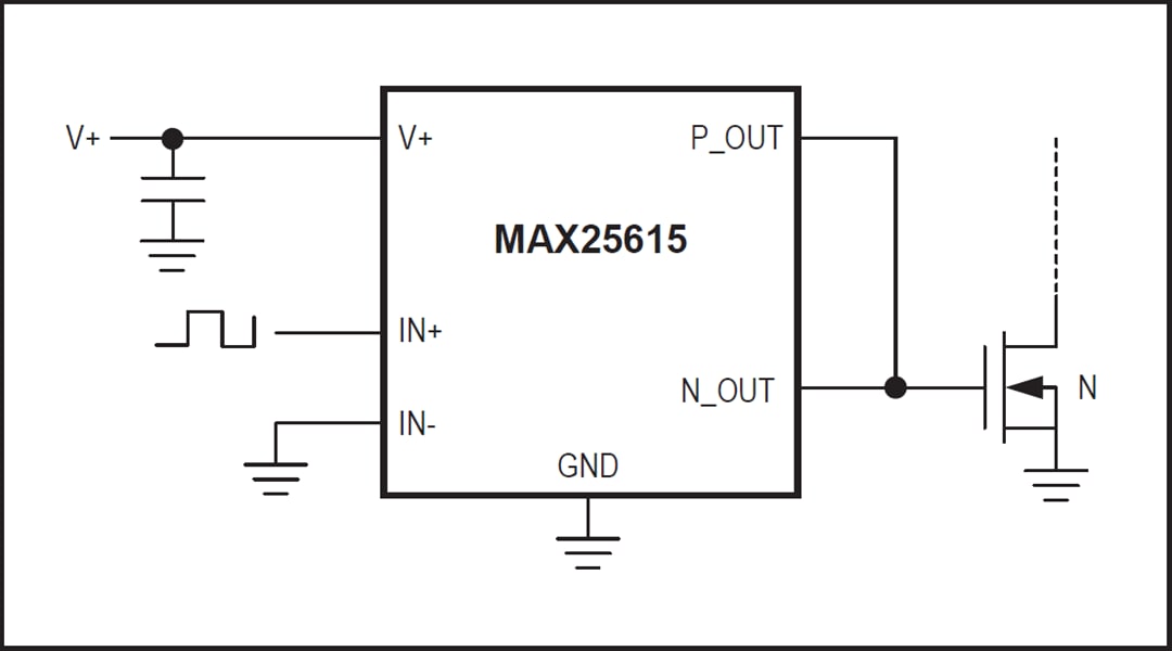Application Circuit Diagram - Analog Devices / Maxim Integrated MAX25615 High-speed MOSFET Driver