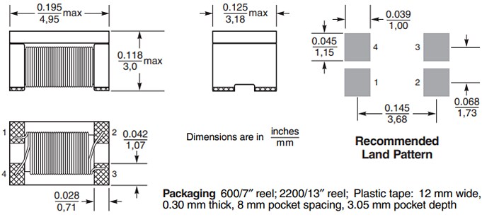 Mechanical Drawing - Coilcraft 1812CAN Common Mode Choke Inductors