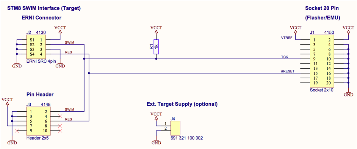 Application Circuit Diagram - SEGGER Microcontroller Flasher STM8 Adapter