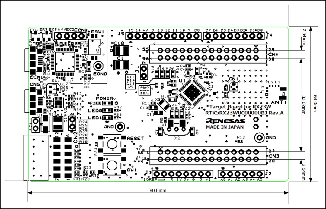 Mechanical Drawing - Renesas Electronics RX23W Target Board