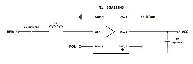 Application Circuit Diagram - Infineon Technologies BGA855N6 Low Noise RF Amplifier
