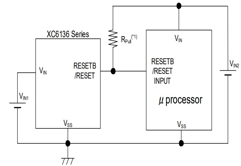Application Circuit Diagram - Torex Semiconductor XC6136 Low Power Voltage Supervisors