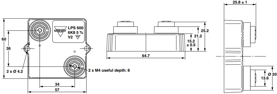 Mechanical Drawing - Vishay / Sfernice LPS600 Power Resistors